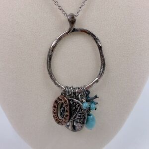 Tree of Life Long Boho charm necklace with ring tree bird bead charms New NWT